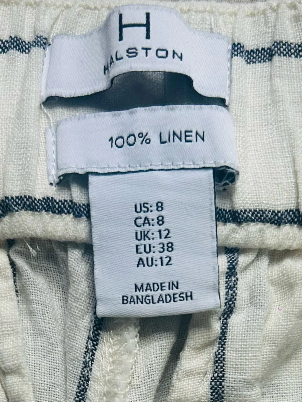 LN Halston SZ 8 Cream/Black Wide-Leg Stripe Tie-Waist Pants/Waist 28”-32” - Picture 4 of 6